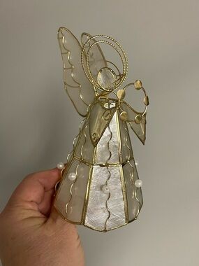 Vintage Capiz Shell Angel Christmas Decoration Ornament